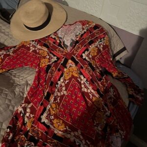 Free People Red and Black Floral Long Sleeve Dress